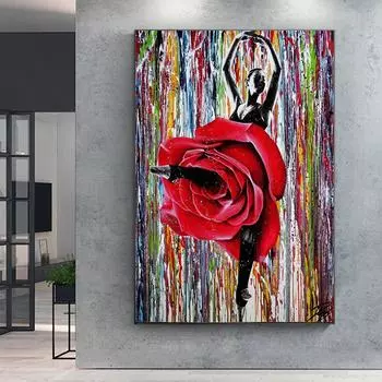 Девушка танцует с цветами, акварельные танцевальные постеры, модные настенные художественные принты, холст, картина, декор для гостиной, спальни для девочек 20x30cm