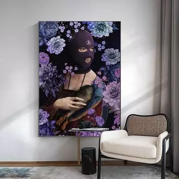 Девушка в маске, фиолетовые цветы, картина маслом на холсте, знаменитые картины, настенные художественные постеры и принты для гостиной, домашний декор, без рамки 21*30cm