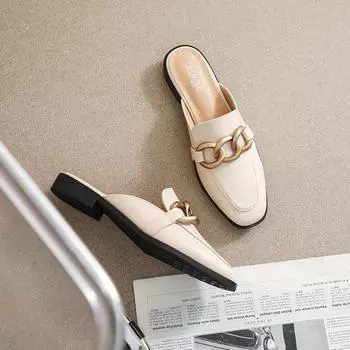 Девушка Weiwei 340-2 в туфлях Muller корейской версии, с металлической пряжкой, полутапочки женские с квадратной головкой, сандалии на толстом каблуке женские 34 чёрный