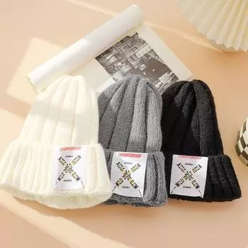 Девушка зима красивая крутая эластичная однотонная буква корейский стиль шапки женская вязаная шапка мужская шапка F