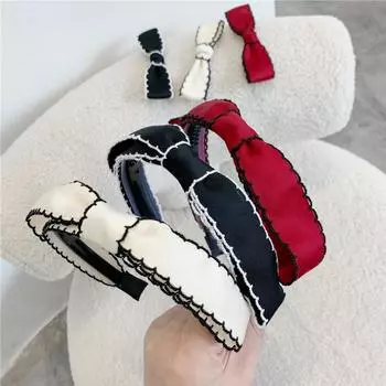 Девушки Белый Черный Мода Простой Капюшон Для Волос Повязка На Голову Аксессуары Для Волос Заколка Для Волос Bownot black-A