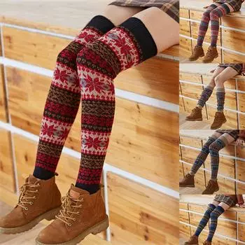 Девушки, дамы, женщины, высокие носки выше колена, длинные однотонные чулки, теплые чёрный