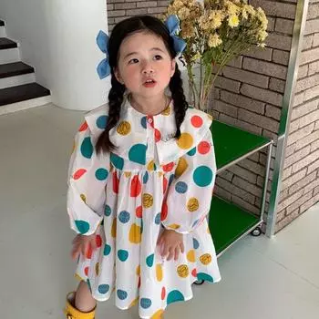Девушки Красочные Воздушные Шары Печати Длинные Рукава Платье Платье Принцессы Кукольный Воротник 13