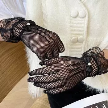 Девушки Лолита кружевные ажурные перчатки женские церемониальные этикет сетчатые тонкие варежки готический панк сексуальные перчатки черные белые мягкие эластичные