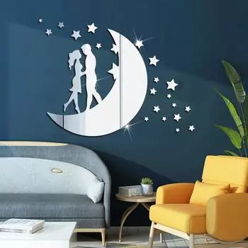 Девушки Луна 3D Зеркальные Наклейки Акриловые Самоклеящиеся Обои Diy Современные Акриловые Зеркальные Наклейки Рамка Гостиная Домашний Декор