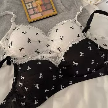 Девушки милые черно-белые бюстгальтеры с рисунком бабочки нижнее белье простое нижнее белье для женщин бюстгальтеры 32/70AB чёрный
