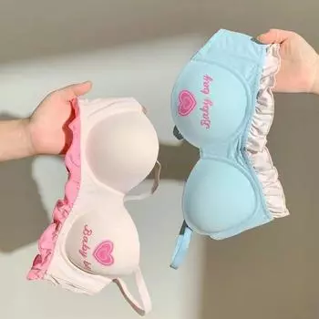 Девушки милые Push Up бюстгальтеры пот нижнее белье беспроводное нижнее белье бюстгальтеры с открытой спиной для женщин бюстгальтеры кружева широкие 32/70AB