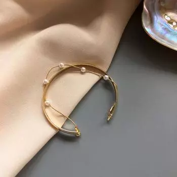 Девушки Необычные Модные Украшения Темперамент Цепи Металлические Манжеты Жемчужные Браслеты Открытые Браслеты золотой