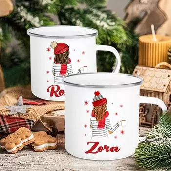 Девушки Печатные Персонализируемые эмалированные кофейные чашки Персонализированные кружки для горячего какао-молока Банкетный винный кубок Украшение кухни Подарок на Новый год