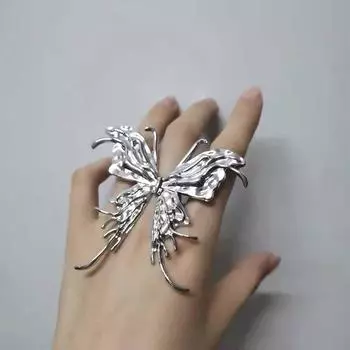Девушки Преувеличение Личность Металлические Кольца Большая Бабочка Корейские Кольца на Палец Женские Кольца с Открытием