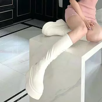 Девушки Spice, но рыцарские сапоги женские 2025 весна и лето новые европейские и американские сапоги в стиле маффин-ботинок тонкие и увеличивающие рост сапоги высокие сапоги 35 кремовый