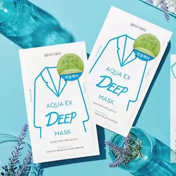 DEWYTREE Aqua EX Deep Mask 27 г*10 листов, Увлажнение, Kbeauty, Корейская косметика, пробник