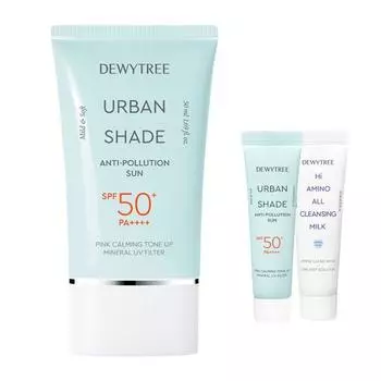 Dewytree Urban Shade Солнцезащитный крем против загрязнений SPF50+ PA++++ 50мл + 10мл + Гиаминомолочко 10мл Набор, 1 комплект Популярная корейская косметика