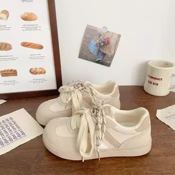 Dexun board shoes women s round head autumn new chic niche Korean version bread shoes student sports versatile white shoes 35 бежевый