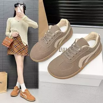 Dexun shoes women s 2024 autumn new soft-soled color matching lace-up versatile retro Forrest Gump sports and leisure flat-soled single shoes 35 хаки
