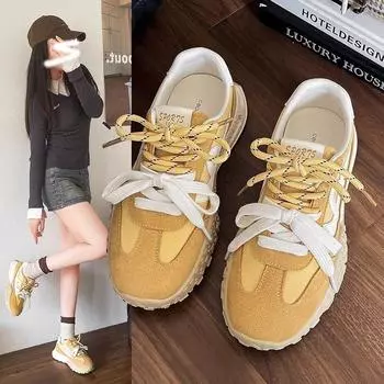 Dexun Shoes Women s 2025 New Spring and Summer Versatile Lightweight Student Casual Sports Shoes Popular Forrest Gump Shoes Show Skinny and Height 35 жёлтый