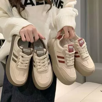 Dexun shoes women s shoes 2024 spring new versatile niche retro sports and leisure shoes leather board shoes tide 35 чёрный