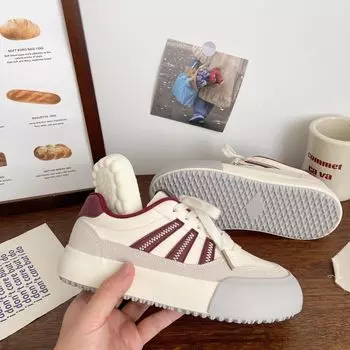 Dexun thick baseplate shoes women s leather surface 2025 spring new chic niche Korean version low-top student sports little white shoes 35 красный