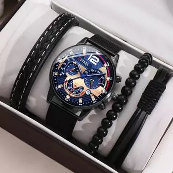 DEYROS 5PCS набор модных мужских спортивных часов-браслетов для мужчин из нержавеющей стали кварцевые наручные часы классические мужские повседневные кожаные часы красный черный