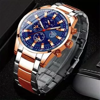 DEYROS Fashion Business Мужские кварцевые часы со стальным браслетом и календарем, мужской подарок