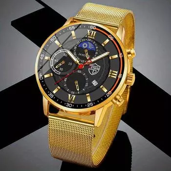 DEYROS Fashion Luxury Gold Мужские часы с ремешком из нержавеющей стали Кварцевые часы Мужские часы с календарем, мужской выбор