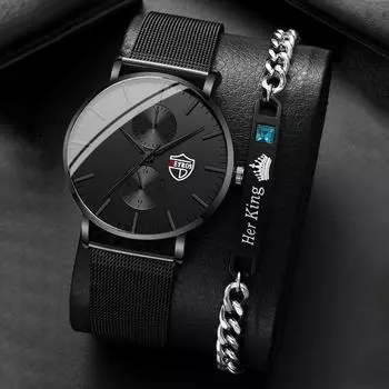 DEYROS Fashion Simple Мужские кварцевые часы из нержавеющей стали и персонализированный браслет, выбор подарка для мужчин