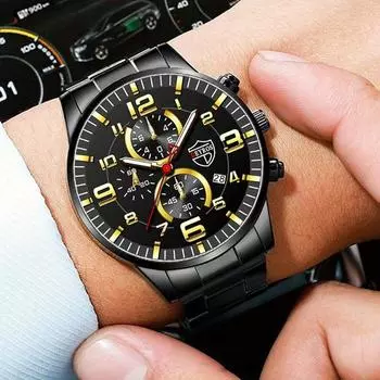 DEYROS Golden Fashion Мужские часы, Мужские повседневные деловые календарные мужские часы Мужские часы с браслетом из нержавеющей стали