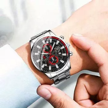 DEYROS Модные деловые мужские часы из нержавеющей стали с календарем Кварцевые часы с коробкой
