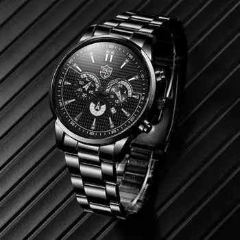 DEYROS Модные мужские часы Деловые мужские часы с календарем и стальным ремешком Мужские повседневные кварцевые часы Подарок для мужчин