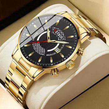 DEYROS модные мужские часы из нержавеющей стали с датой, кварцевые наручные часы, мужские деловые повседневные часы, мужские подарки золотой