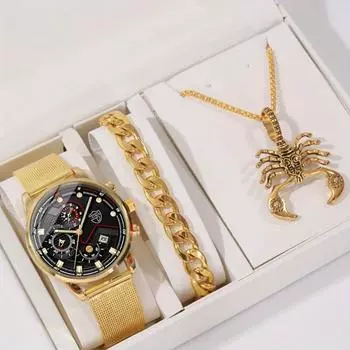 DEYROS Модные мужские деловые часы мужские повседневные кварцевые наручные часы из нержавеющей стали календарь мужской спортивный браслет ожерелье подарки