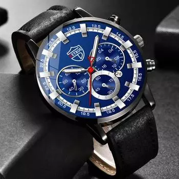 DEYROS Модные мужские деловые кожаные часы с календарем, мужские поддельные кварцевые часы с тремя глазами и светящимся ремешком, любимые часы мужчин