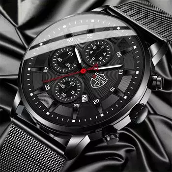 DEYROS Модные мужские деловые кварцевые часы с календарем из нержавеющей стали и сетчатым ремешком с коробкой, подарки на День отца