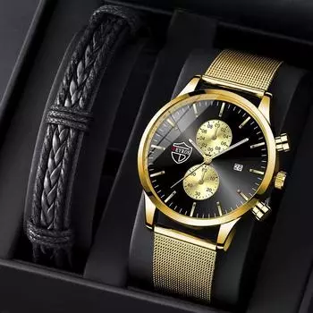 DEYROS Мужские деловые часы с календарем и светящимися часами Fashion Hundred Мужские кварцевые наручные часы и браслет, мужские подарки