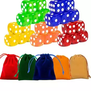 DFsucces 25 картонных досок 5 цветов с 5 цветной сумкой для хранения 5 25 6-гранных кубиков, детали, игра, игра, (красный, синий, зеленый, белый, черный) (прозрачный -