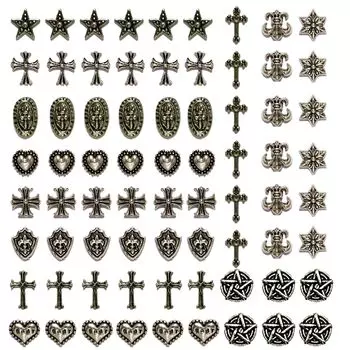 DFsucces Punk Nail Art Charms Set of 72 3D Metal Parts Vintage Silver Gold Nail Design Supplies DIY Craft Accessories (Silver)