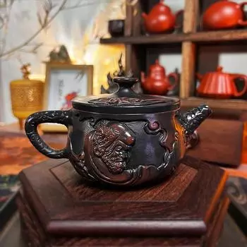 Dharma Purple Pottery Vintage Handmade Teapot Керамический резной чайник Kung Fu Teapot Одиночный чайник Наборы для приготовления чая Pu er Чайник