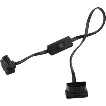 Диагностический кабель OBD-II/EOBD, 16-контактный разъем «папа-мама», прямоугольный адаптер OBD2, удлинительный кабель с выключателем питания, совместимый с двигателем автомобиля 60*4.6*2.7cm чёрный