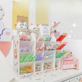 Диагональный пенал для хранения, прозрачное ведро для ручек, офисные настольные канцелярские принадлежности для студентов 9*5*20cm белый