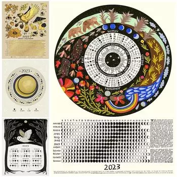 Диаграмма фаз луны, ведьмовские художественные принты, лунный календарь на 2023 год и колесо года, абстрактный колдовской принт, плакат, художественный декор, без рамки 21*30cm