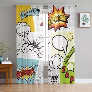 Диалоговое окно, тюлевые шторы с принтом для гостиной, прозрачная вуаль, занавеска для спальни, оконные шторы, жалюзи, домашний декор W135 x H115cm x1