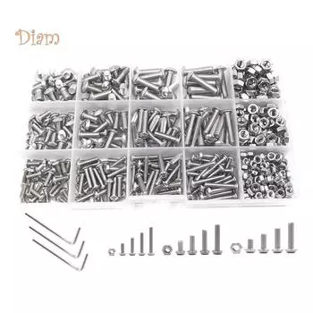 Диаметр 500 шт. M3 M4 M5 нержавеющая сталь шестигранные головки винты с круглой головкой гайки комплект one size