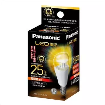 Диаметр цоколя светодиодной лампы Panasonic эквивалентен цвету лампочки мощностью 25 Вт, цвет эквивалентен маленькому свету, совместим с диммером, прозрачная лампа LDA5LE17CDW, 17 мм,