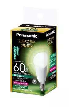 Диаметр основания светодиодного светильника Panasonic Premier эквивалентен 60 Вт. Дневной белый эквивалент. Малый всенаправленный светильник 1. Совместим с герметичным