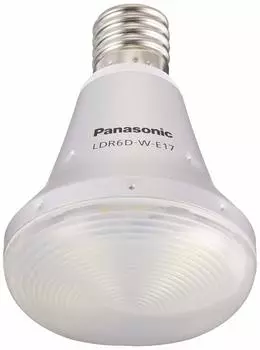 Диаметр основания светодиодной лампы Panasonic эквивалентен 40 Вт. Цвет эквивалентен дневному свету. Маленький светильник, совместимый с герметичными приборами. Лампочка LDR6DWE17.
