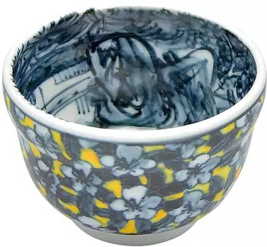 Диаметр сакэ Киото Киёмидзу, печь для сакэ Рокусай, деревянная, желтого цвета, цветочный стык GRH386, посуда, чашка, чашка, синяя, 6,5 см, (в коробке), синий