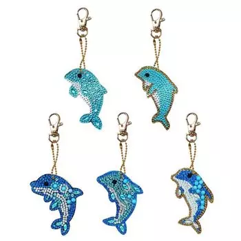Diamond Art Pendant Keychain 5 Pieces DIY Handicraft Handmade Diamond Painting Cute Gift Even Beginners Can Enjoy (Dolphin)