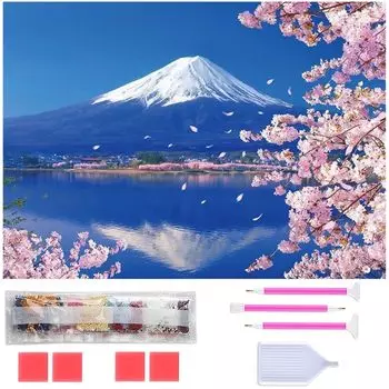 Diamond Art Rinimie Diamond Art Kit Cherry Blossom Fuji Diamond Bead Painting Kit 5D Mosaic Art DIY Handmade Painting Craft Kit Diamond Painting Full