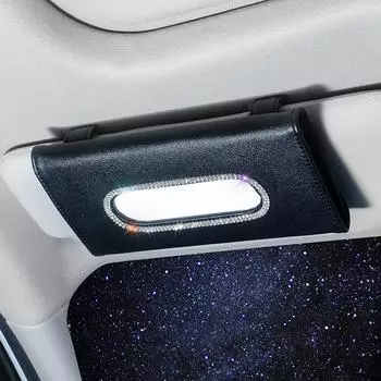 Diamond Car Tissue Box Sun Visor Leather Auto Tissue Bag Sun Visor Hanging Holder Case Napkin Bling Car Accessories for Woman чёрный