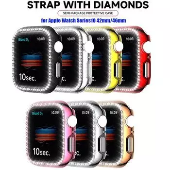 Diamond Cover для Apple Watch Case 42 мм 46 мм Bling Bumper Protector для IWatch Series 10 46 42 мм WatchCase Series10 42mm розовый